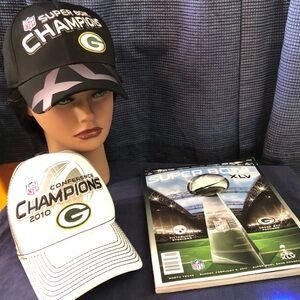 Green Bay Champions Hat Duo and Super Bowls Program XLV